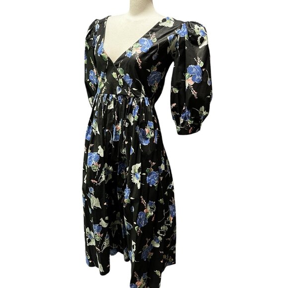 Vintage Handmade Eighties Cottage Core V Neck Balloon Sleeve Dress Sz Large Wome - Picture 3 of 16